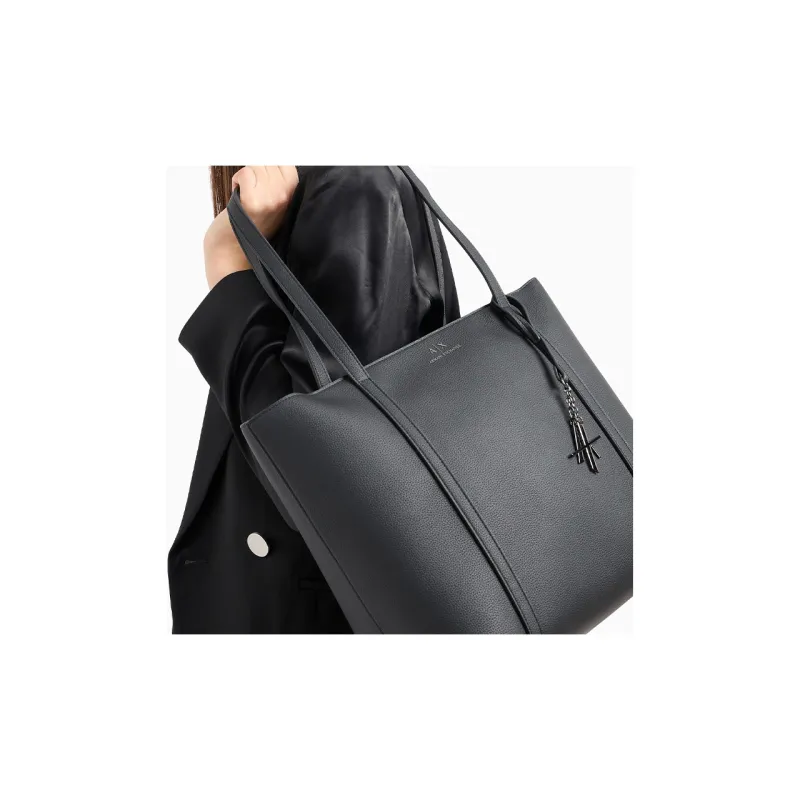 ARMANI EXCHANGEAE PU Synthetic Leather Tote Bag Shopping Bag Handbag Shoulder Bag Women's Black-5