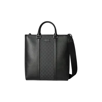 GUCCI Leather Paneled Canvas Shoulder Bag, Crossbody Bag, Handbag Medium Size Men's Black