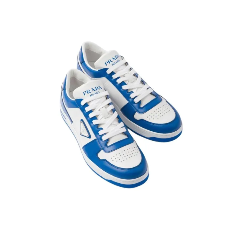PRADA Downtown Low Top Sneakers Leather White Cobalt Blue-4