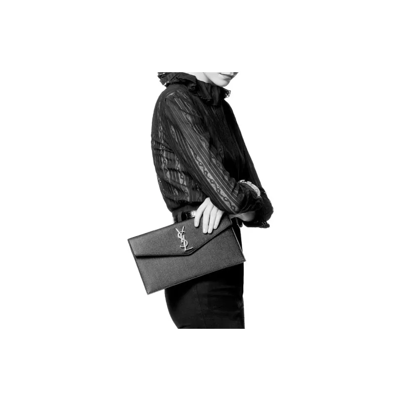 SAINT LAURENT Leather Envelope Bag, Clutch Trumpets Women's Black-4