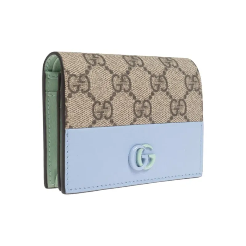 GUCCI GG Marmont Canvas With Leather Wallet Women's Beige With Blue And Mint Green Accents-1