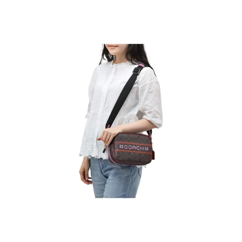 COACH Dempsey Canvas With Leather Camera Bag, Shoulder Bag Medium Size Women's Dark Brown-4