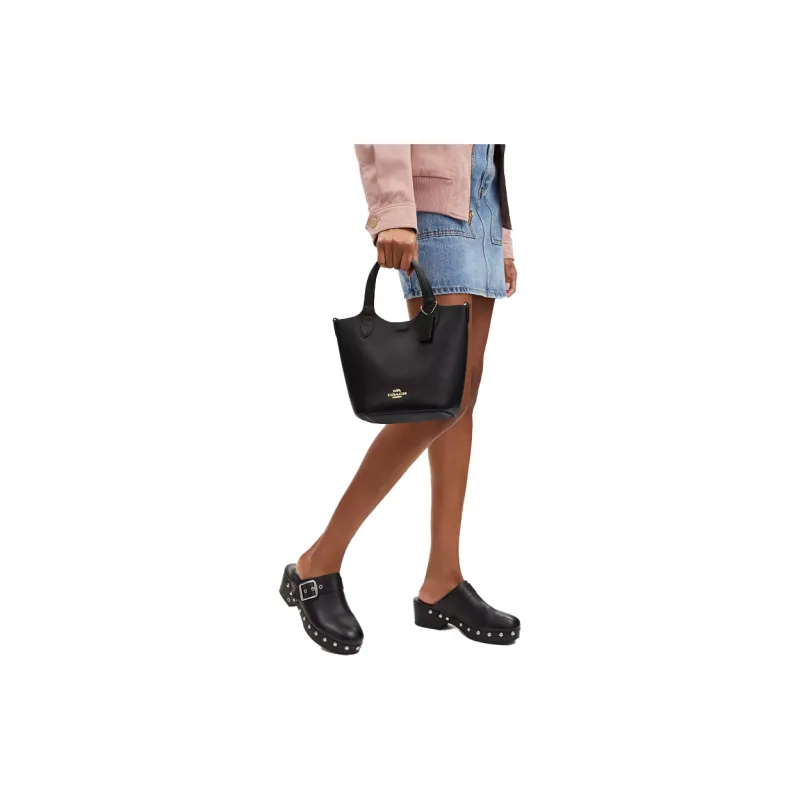 COACH Hanna Double Sided Leather Bucket Bag, Portable Crossbody Bag, Shoulder Bag Women's Gold & Black-4