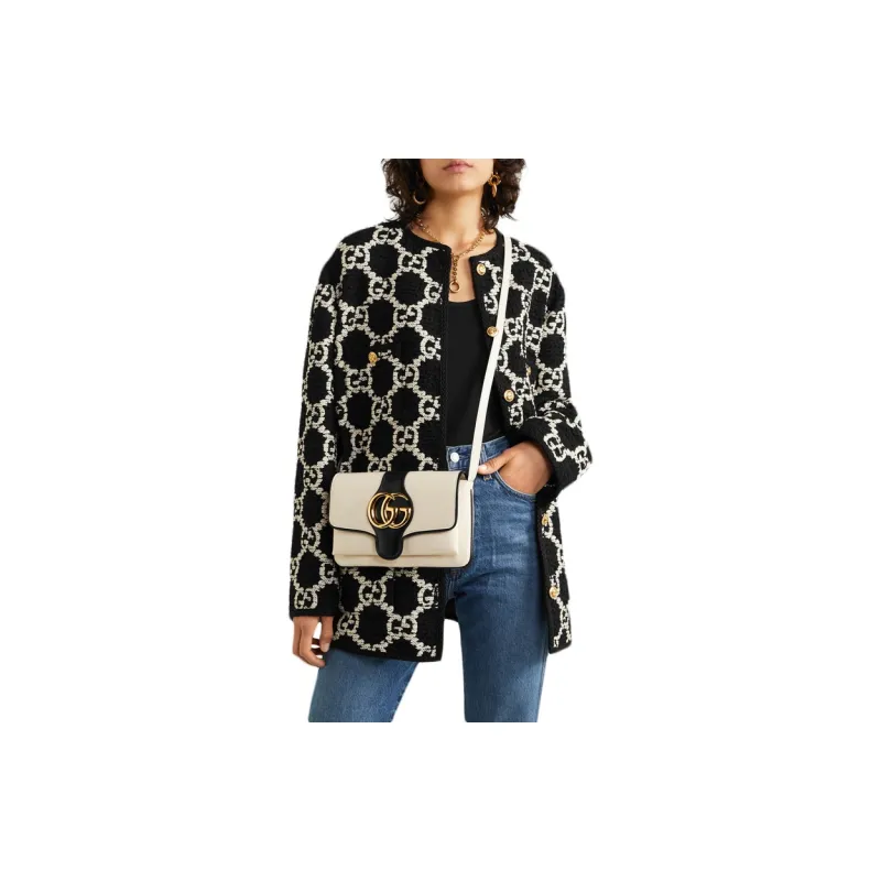 GUCCI Arli Cow Leather Shoulder Bag Crossbody Bag Small Size Women's White/Black-6