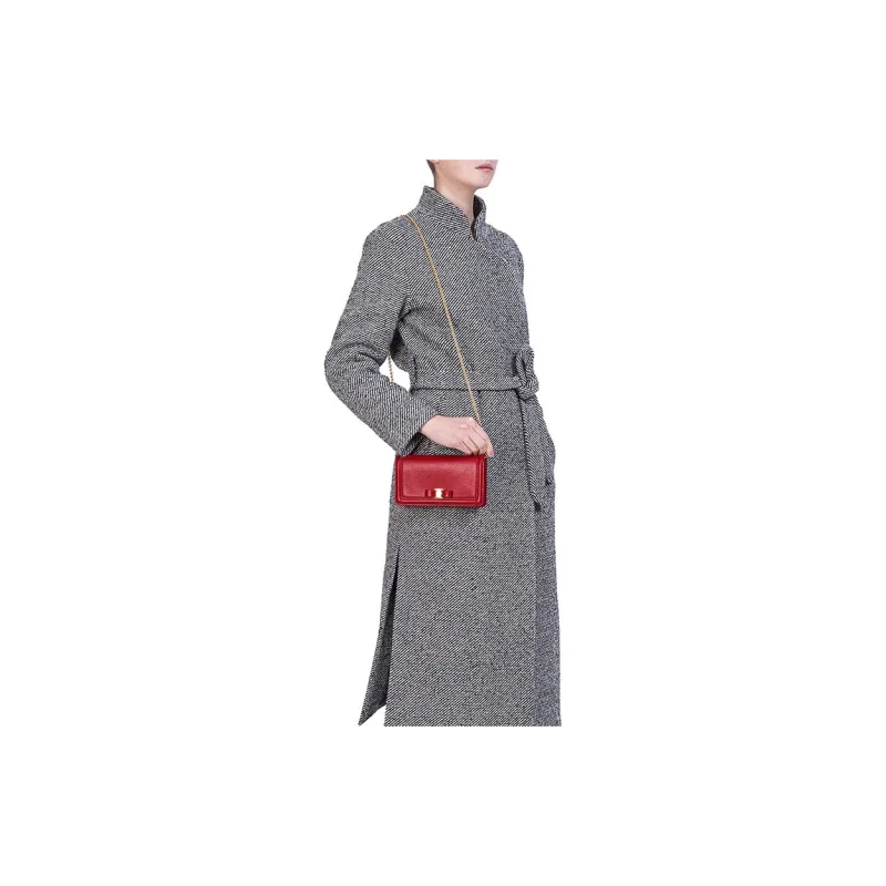 FERRAGAMO Vara Cow Leather Bowknot Bag, Chain Bag, Crossbody Bag, Shoulder Bag Women's Red-4