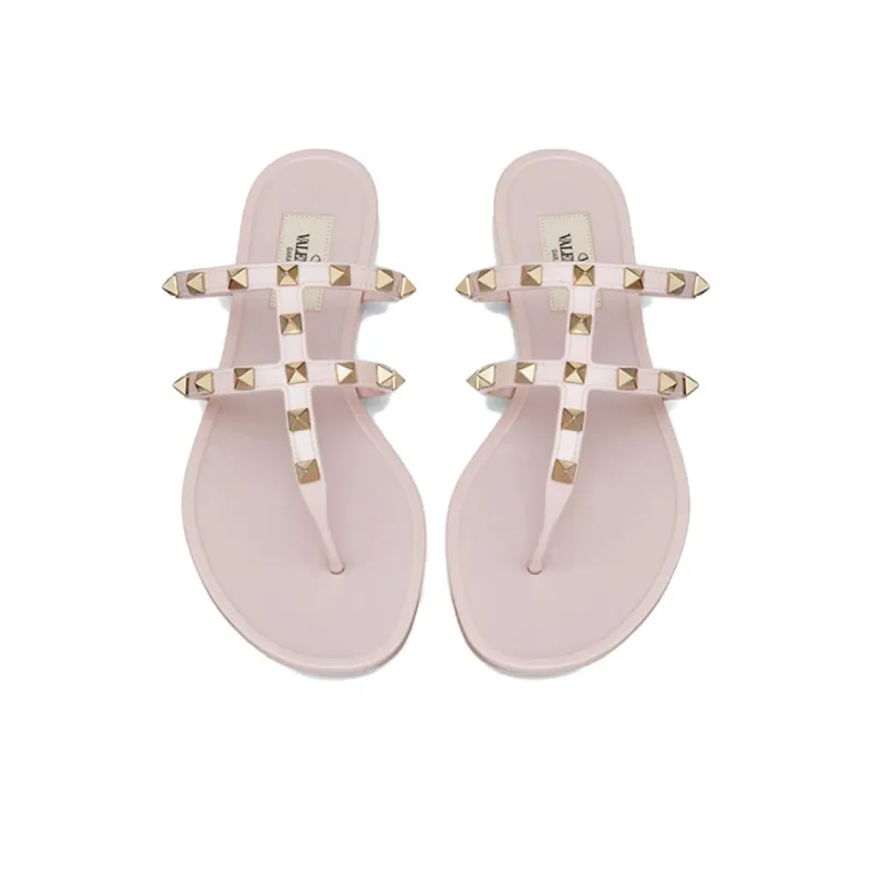 Valentino Rockstud Stud Abrasion Resistant Flip Flops Women's Nude Pink-4