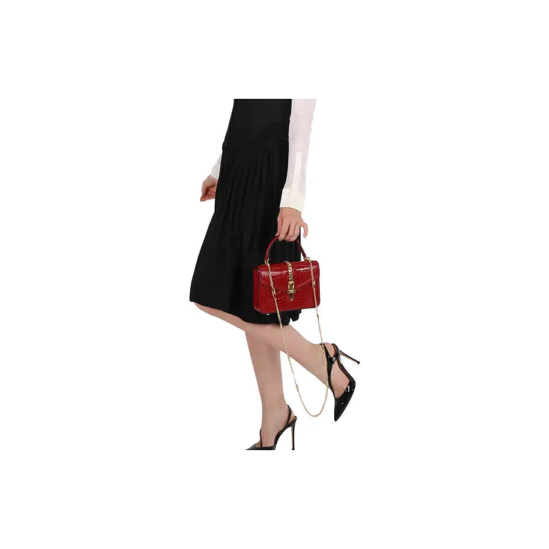 GUCCI Sylvie 1969 Leather Handbag Mini Women's Red-7