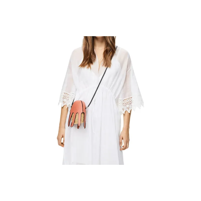 LOEWE Anagram Cow Leather Anagram Embossed Vacation Bag Shoulder Bag Crossbody Bag Mini Women's Natural & Grapefruit-4