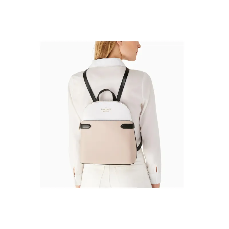 Kate Spade Staci Saffiano Leather Backpack Women's Beige & White-3