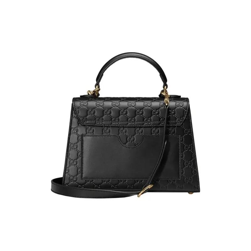 GUCCI Padlock Leather Lock Bag, Box Bag, Shoulder Bag, Crossbody Bag Trumpets Women's Black-3