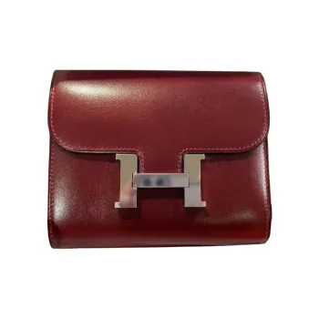 HERMES Constance Slim Box Calfskin Wallet Women's 55Rouge H Hermès Red