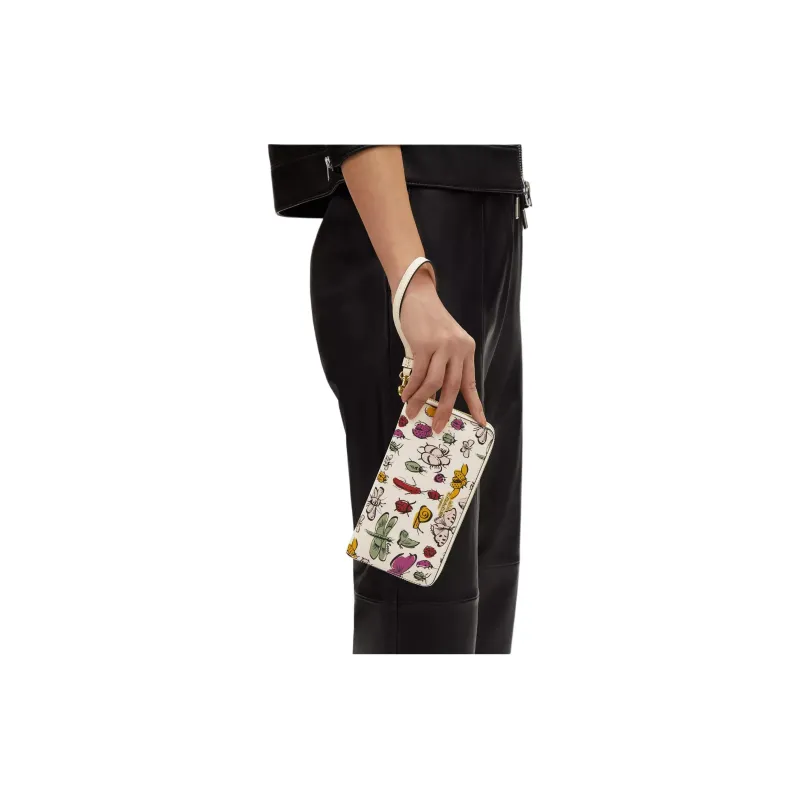 COACH Zip Around Printed Coated Canvas With Smooth Leather Wallet Small Size Women's Gold & Chalk Multicolor-2