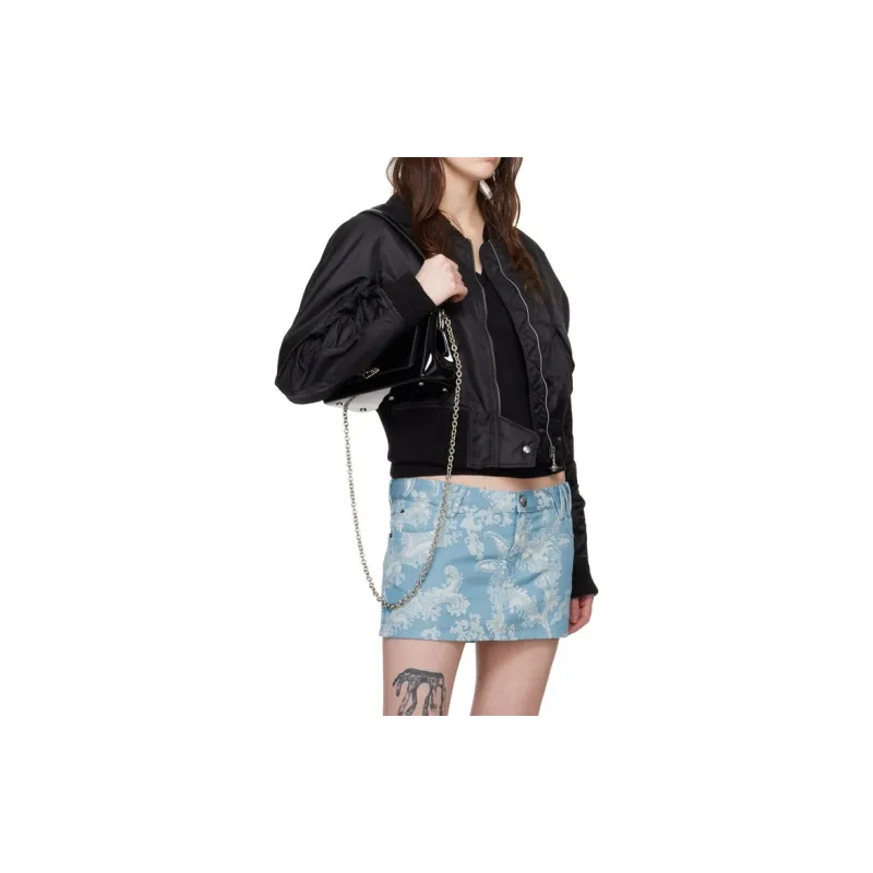 Vivienne Westwood HAZEL Cow Leather Shoulder Bag Baguette Bag One Shoulder Handbag Medium Size Women's Black-8