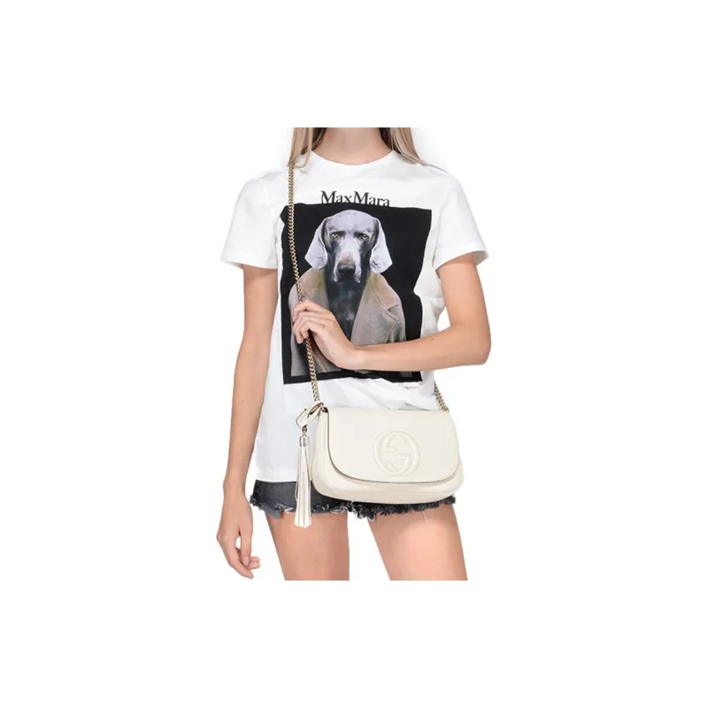 GUCCI Soho Leather Chain Shoulder Bag, Crossbody Bag Women's White-4