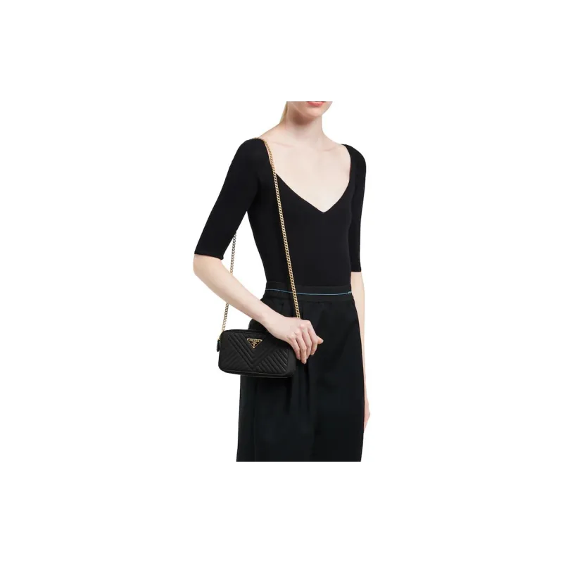 PRADA Soft Sheep Leather Clutch Mini Women's Black-4