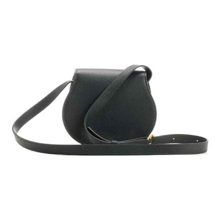Chloe Marcie Grained Calfskin Saddle Bag Shoulder Bag Crossbody Bag Small Size Women's Black-2