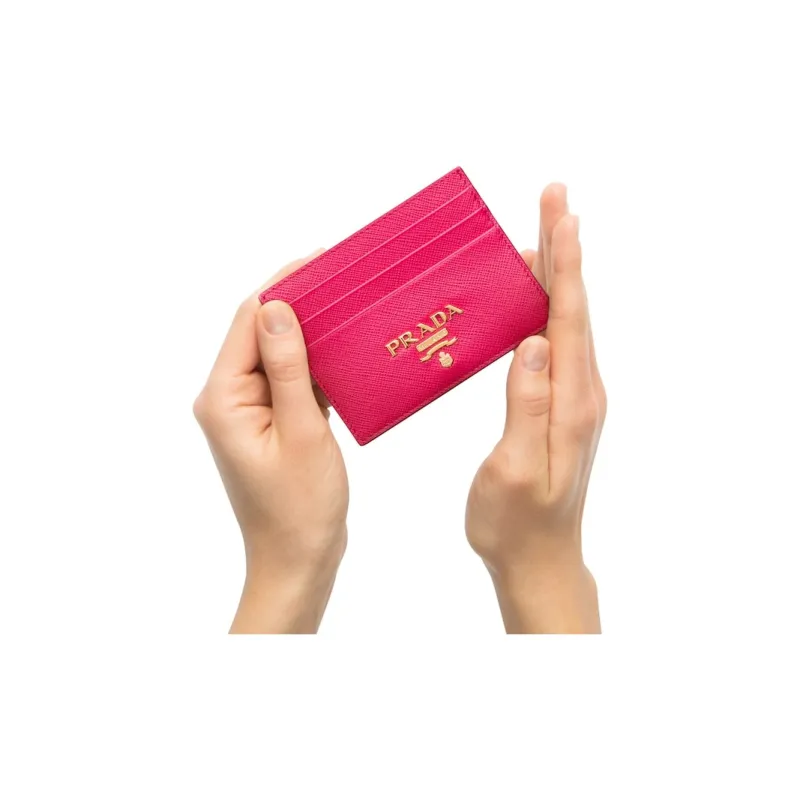 PRADA Leather Card Holder Women's Pink-1