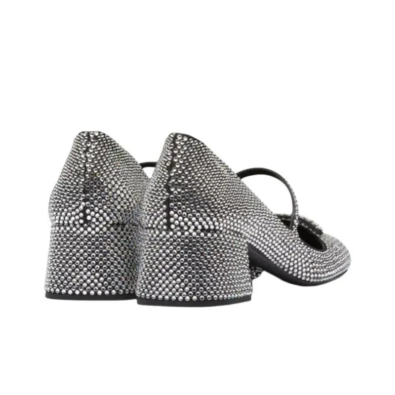 PRADA Chunky Heel Mary Jane Shoes Women's Crystal Color-3