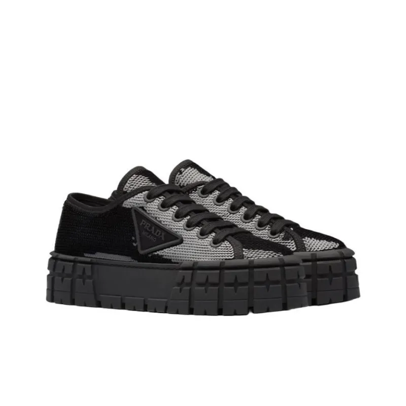 PRADA Double Wheel Sequin Sneakers 'Black' Women's-2