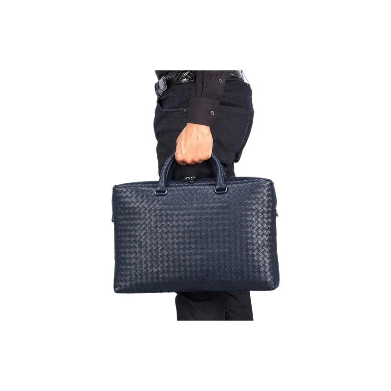 Bottega Veneta Calfskin Shoulder Bag Crossbody Bag Handbag Regular Men's Blue-4