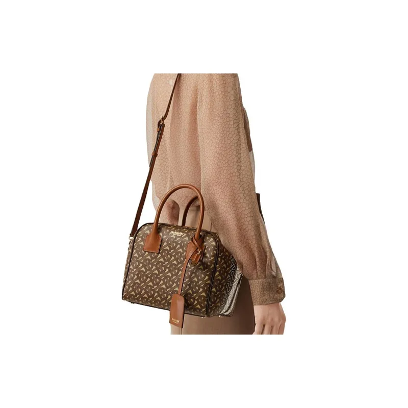 Burberry Cube Canvas Handbag Medium Size Unisex Brown-5