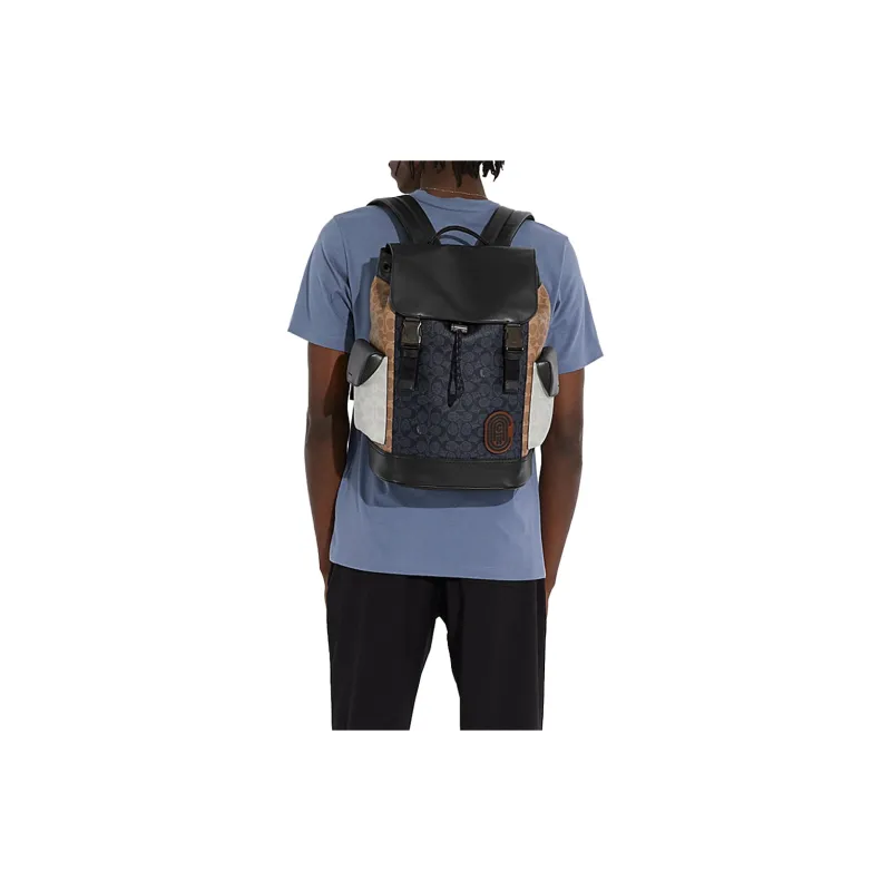 COACH Rivington Canvas With Calfskin Travel Bag Backpack Tubas Men's Charcoal Black & Brown-4