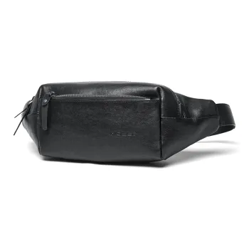 MOYYI Cow Leather Sling Bag Fanny Pack Crossbody Bag Shoulder Bag Regular Men's Black