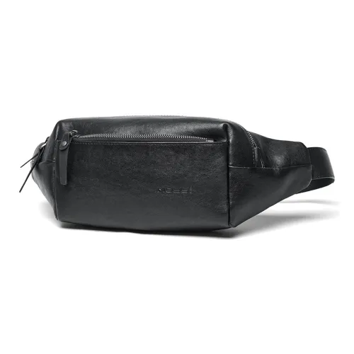 MOYYI Cow Leather Sling Bag Fanny Pack Crossbody Bag Shoulder Bag Regular Men's Black