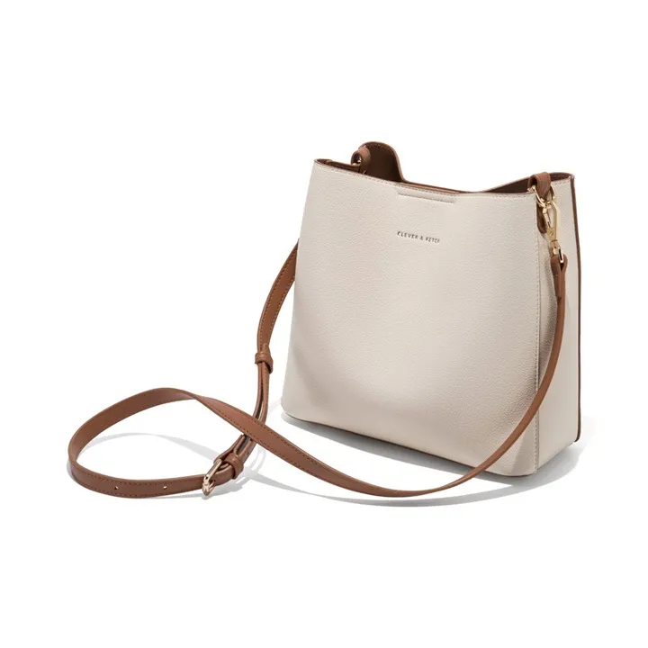 CLEVER& KETCH PU Bucket Bag, Handbag, Shoulder Bag Regular Women's Ecru/Black-4