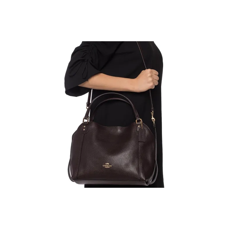 COACH Edie Leather Tote Bag Shopping Bag Handbag Shoulder Bag Large Size Women's Dark Purple Violet-3
