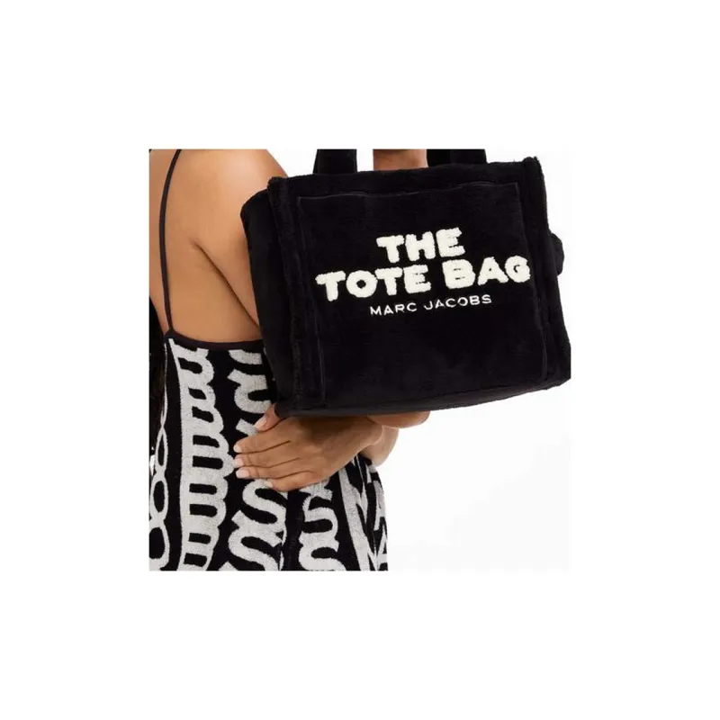 MARC JACOBS Terry Cloth Tote Bag, Shopping Bag, Shoulder Bag, Crossbody Bag, Handbag Mini Women's Black-6