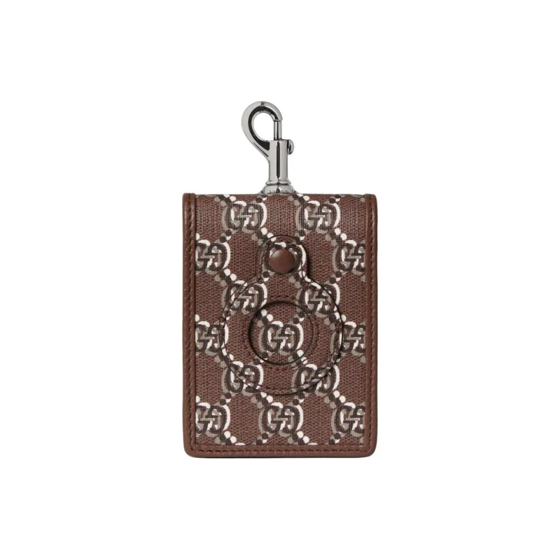 GUCCI Canvas With Leather Trim Card Holder Men's Brown-0