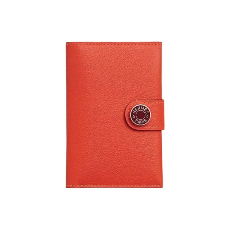 HERMES Evercolor Calfskin Card Holder Women's Orange With Hermes Red Accents-0