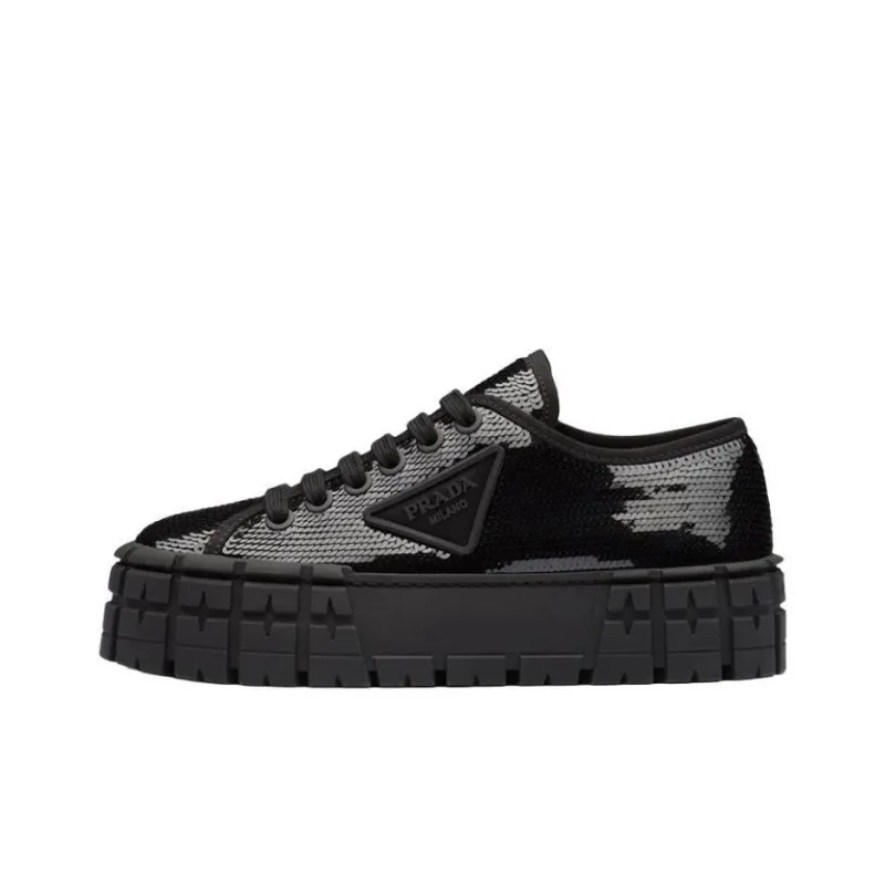 PRADA Double Wheel Sequin Sneakers 'Black' Women's-0