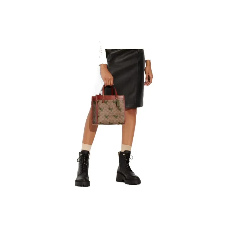 COACH Field Canvas Artificial Leather Tote Bag, Shopping Bag, Shoulder Bag, Crossbody Bag, Handbag Trumpets Women's Tan-3