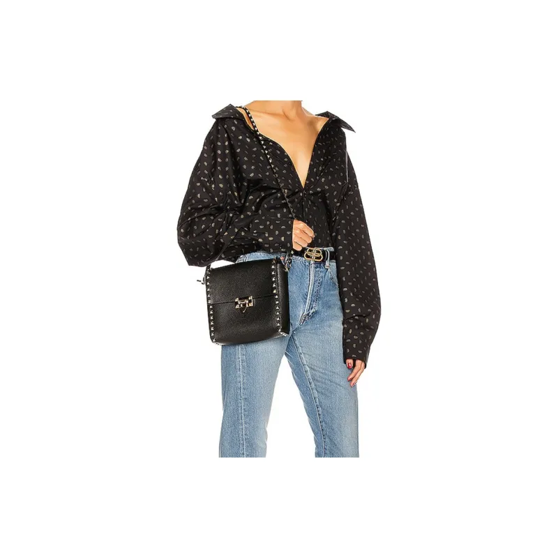 Valentino Leather Crossbody Bag Shoulder Bag Women's Black-6