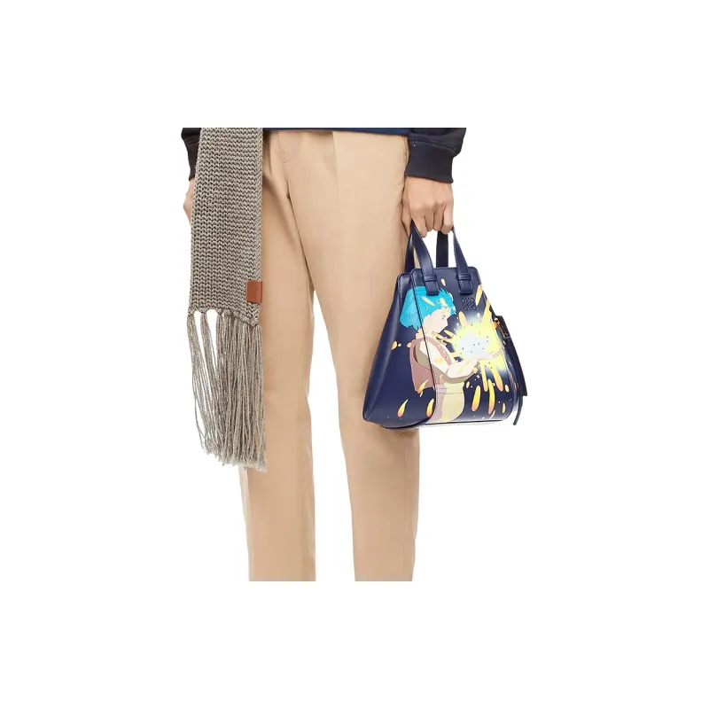 LOEWE Howl's Moving Castle Hammock Satin Cow Leather Shoulder Bag Crossbody Bag Handbag Small Size Women's Sea Blue-7