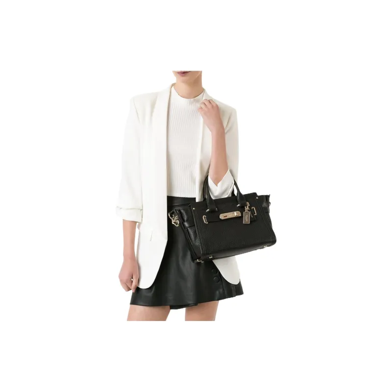 COACH Swagger Cow Leather Handbag Large Size Women's Black-3