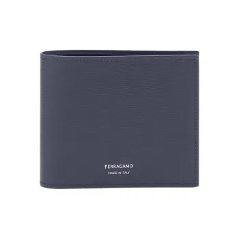 FERRAGAMO Calfskin Wallet Men's Midnight Blue & Black
