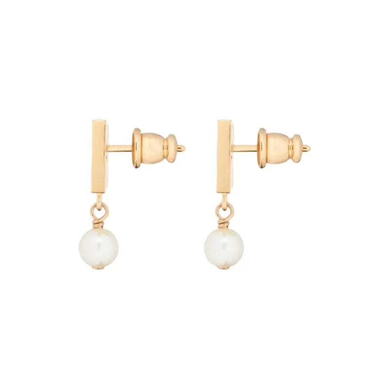 DIOR Resin Pearls Stud Earrings Women's Gold-2