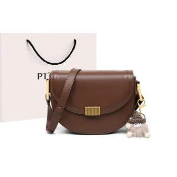 PT'SON Cow Leather With Synthetic Leather Shoulder Bag, Crossbody Bag Regular Women's Coffee