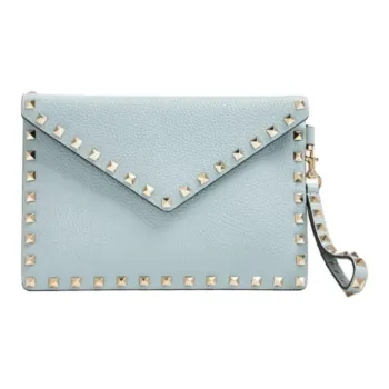 Valentino Rockstud Leather Clutch Women's Light Blue