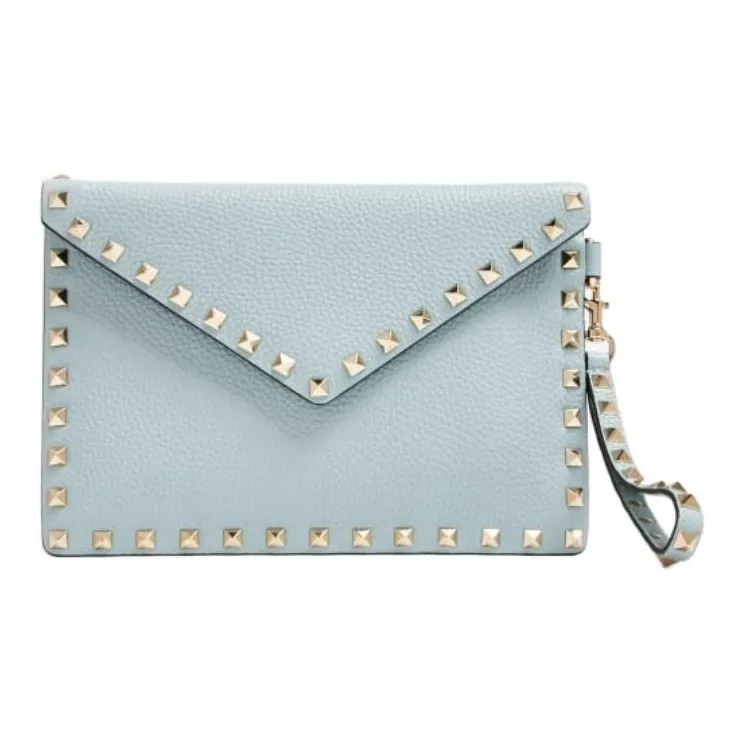 Valentino Rockstud Leather Clutch Women's Light Blue-0