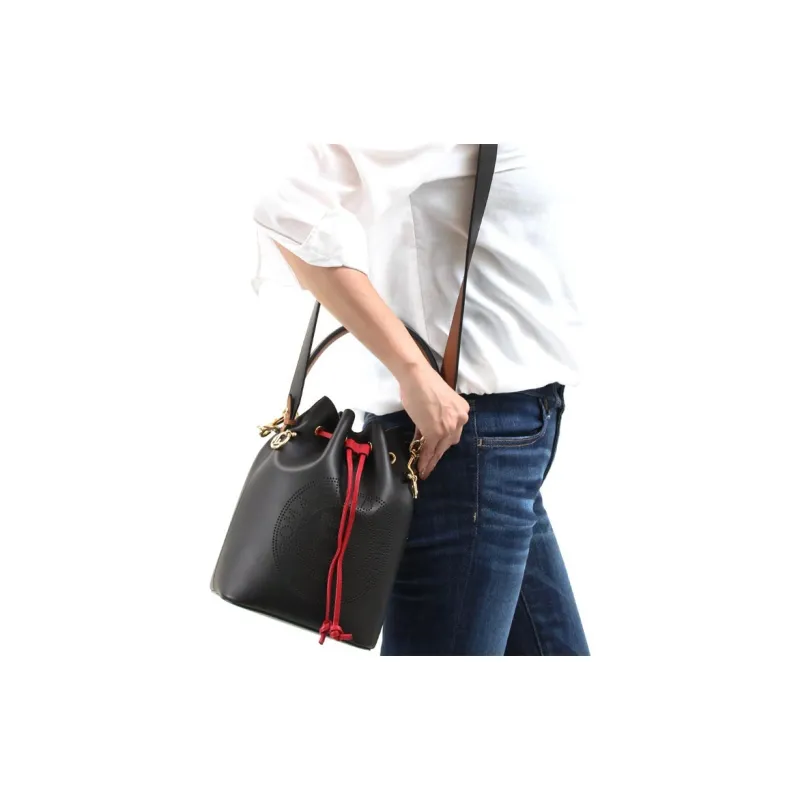 FENDI Calfskin Bucket Bag, Shoulder Bag, Crossbody Bag, Handbag Trumpets Women's Black-7