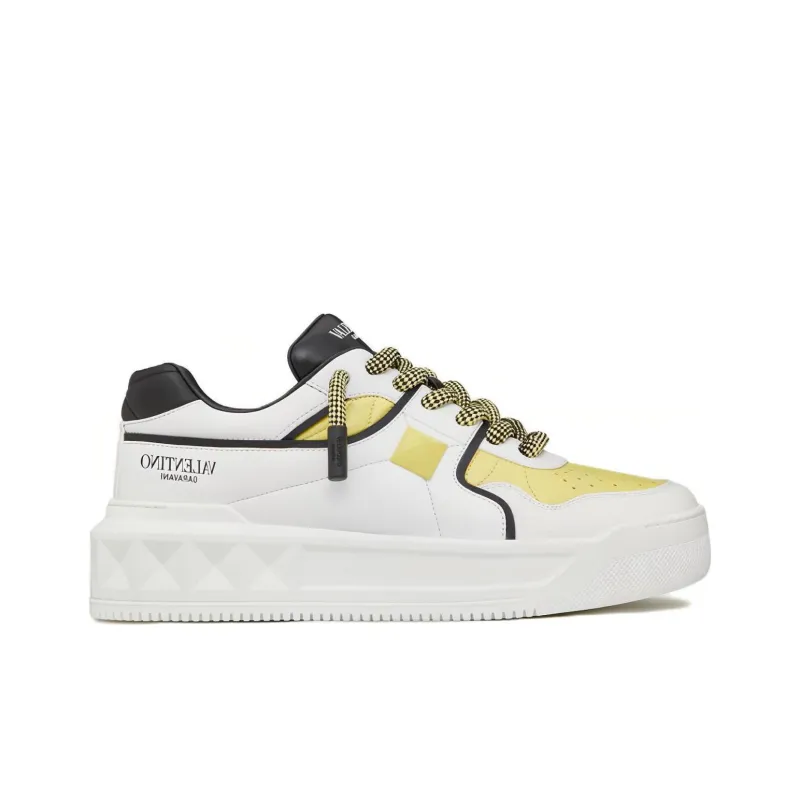 Valentino ONE STUD XL Low Top Skateboard Shoes Men's White Yellow-1