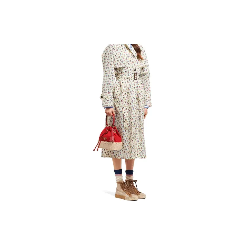 PRADA Nylon Canvas With Leather Handbag Women's Tan/Red-5