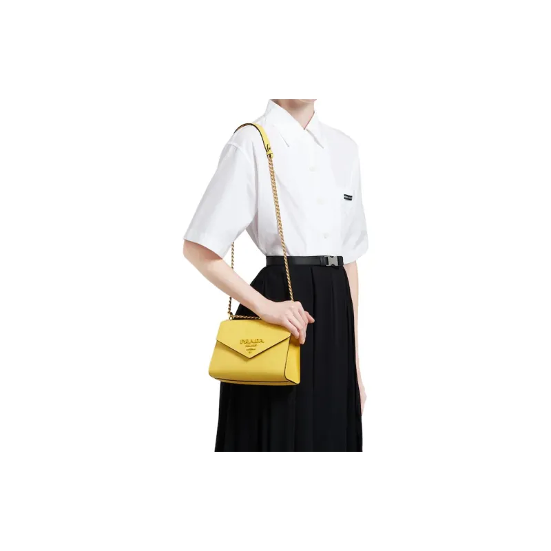 PRADA Saffiano Leather Shoulder Bag Women's Vibrant Yellow-5