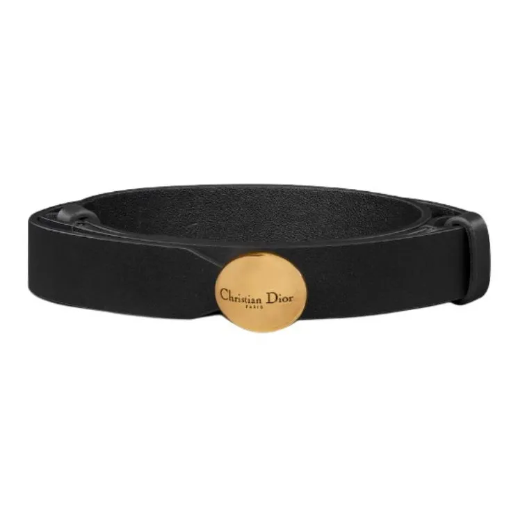 DIOR D Pépite Logo Calfskin Leather Belts Women's Black Width  2CM-1