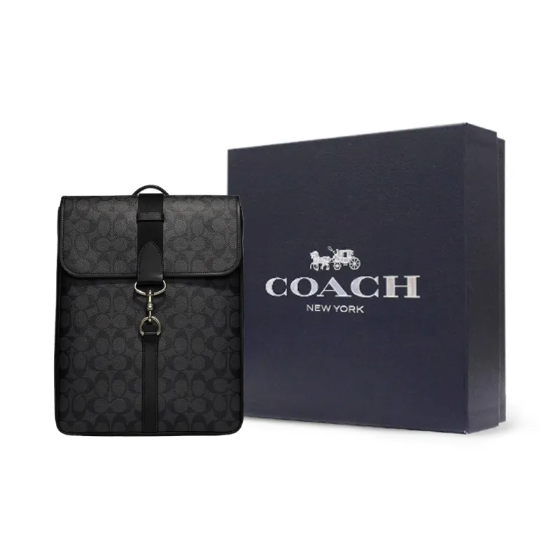 COACH Canvas With Leather Laptop Bag Backpack Tubas Men's Black-8