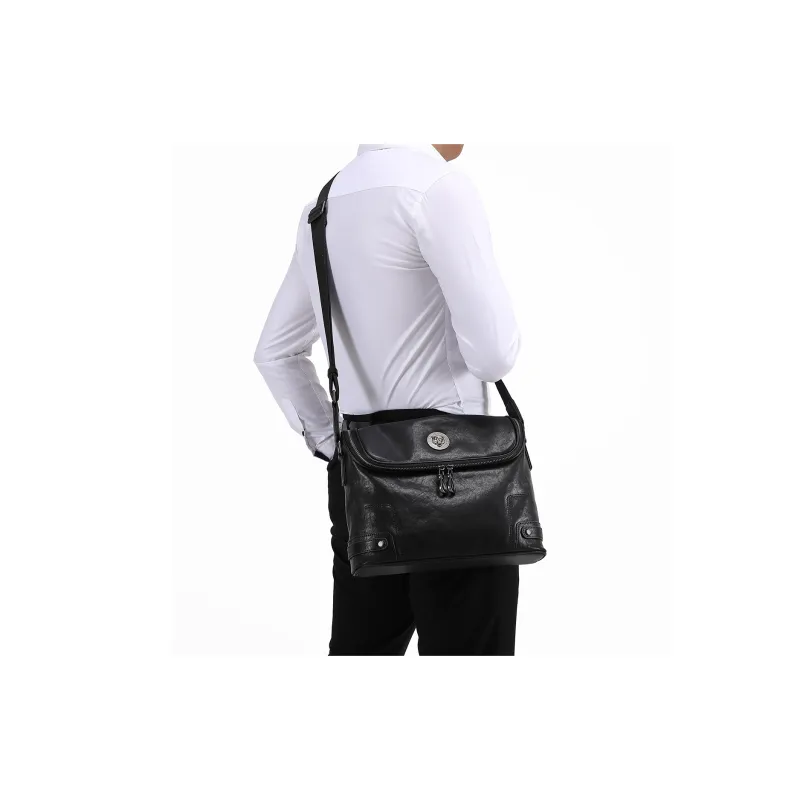 Old Man's Head Cow Leather Shoulder Bag Regular Men's Black-8